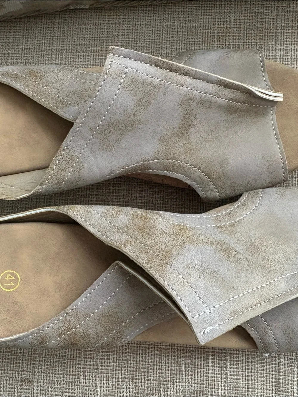 Comfort Cork Wedge Slide Sandals in Light Taupe